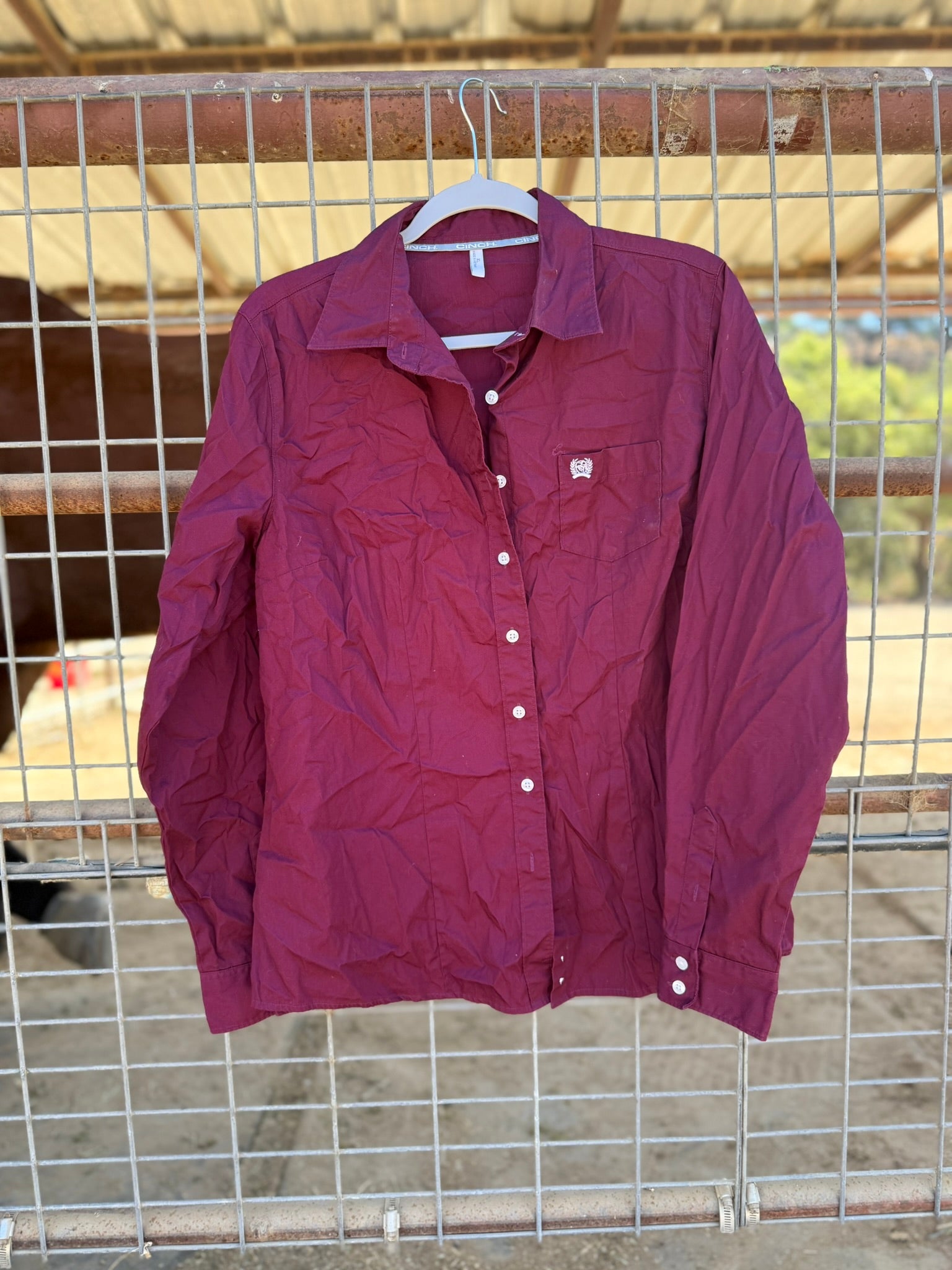 Cinch Maroon Button Down Long Sleeve