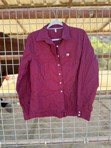 Cinch Maroon Button Down Long Sleeve